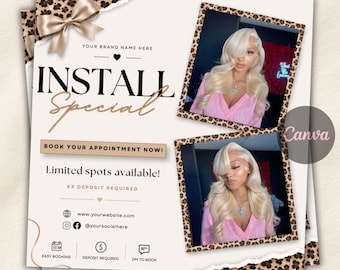 Install Special Flyer | Luxury Hair Stylist Booking Flyer | Editable Canva Template | Appointment Flyer | Cheetah Theme Flyer