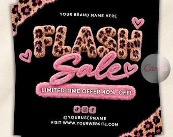Flash Sale Flyer, DIY Website Sale Boutique Instagram Beauty Hair Nails Braids Lashes Fashion Sale Social Media Editable Canva Template