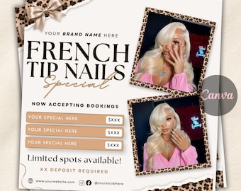 French Tip Sale Flyer, Nail Tech French Tips Special, Nail Tech Template, French Tip Specials, Instagram Flyer Deals, DIY Canva