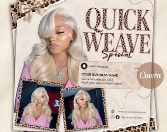 Hair Stylist Quick Weave Flyer Template, Salon Special Flyer, Install Promo Flyer, Lash Hair Beauty Flyer, Instant Download, Canva Editable