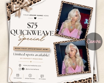 Quick Weave Specials Flyer, Hair Stylist Booking Flyer, Editable Canva Template