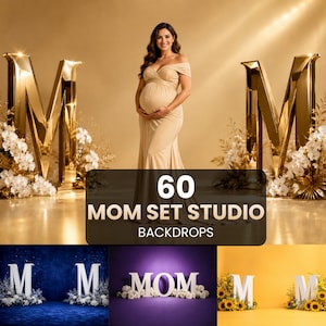Mom Sign Backdrops Bundle 60 Maternity Photography Backgrounds Mothers Day Letter Backdrops Golden Floral Studio Set Props for Mini Sessions