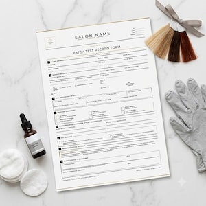Patch Test Record Form, Hair Colour Patch Test Consent, Salon Allergy Test Card, Tint Bleach Keratin Patch Test, Editable Canva