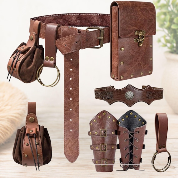 Renaissance Fair Belt Pouch Set Viking Bracer Medieval Costume Accessories
