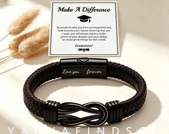 Make A Difference Bracelet Personalized Infinity Leather Band Custom Engraved Mens Wristband Inspirational Gift Magnetic Clasp for Him