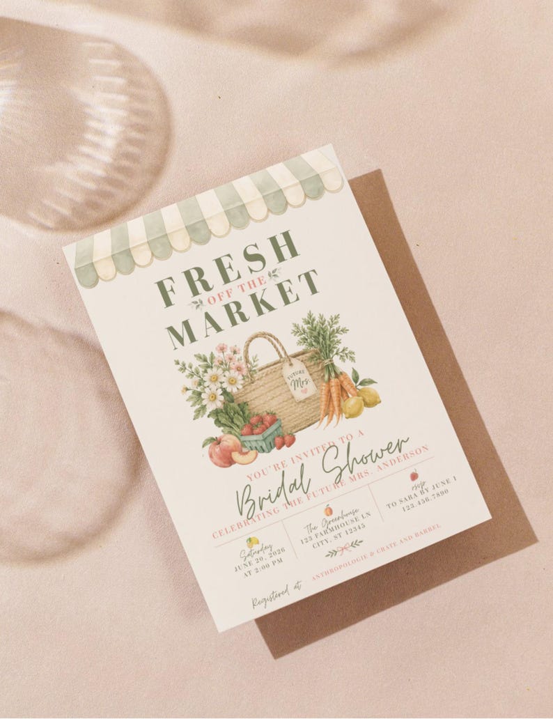 Fresh Off The Market Bridal Shower Invitation, Farmers Market Theme, Editable Canva Template (Digital Download) image 4