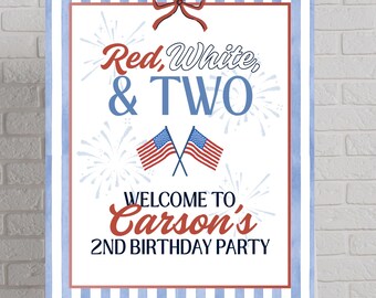 Red White & Two Birthday Welcome Sign | Second Birthday Party (Digital Download)