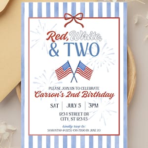 Red White & Two Birthday Invitation | Second Birthday Party Invite (Digital Download)