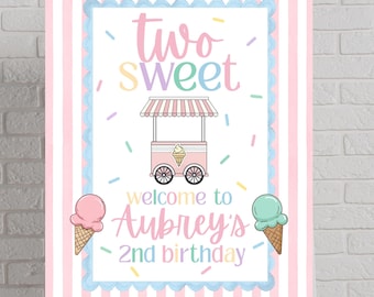 Two Sweet Birthday Welcome Sign | Ice Cream Second Birthday Party (Digital Download)