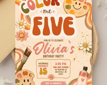 Paint Party Birthday Invitation | Retro Groovy Art Canva Template (Digital Download)