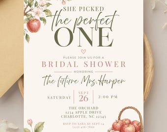 Apple Blossom Bridal Shower Invitation | Orchard Theme, She Picked the Perfect One (Digital Download)