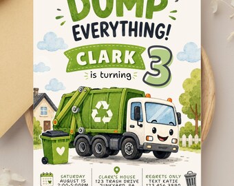Trash Truck Birthday Invitation | Dump Everything Party Invite (Digital Download)