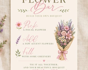 Flower Bar Sign Template | Wildflower Market Bridal Shower | Build Your Own Bouquet Sign | Editable Canva Template (Digital Download)