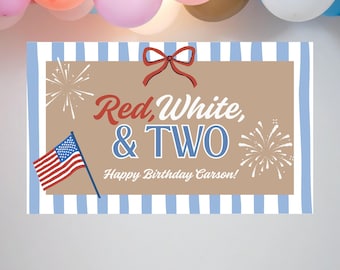Red White & Two Birthday Banner | Second Birthday Editable Canva Template (Digital Download)