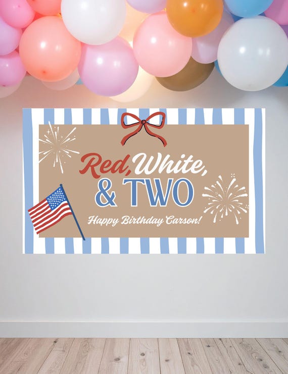 Red White & Two Birthday Banner | Second Birthday Editable Canva Template (Digital Download)