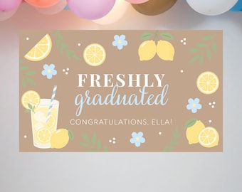 Graduation Banner Template | Blue Lemon Party Sign (Digital Download)