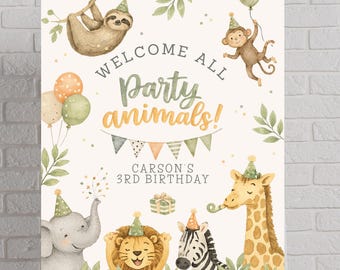 Jungle Safari Birthday Welcome Sign | Party Animals Canva Template (Digital Download)