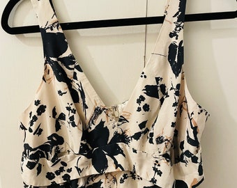 crop top tank in beautiful floral black and cream
