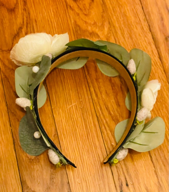Handmade Floral Fairy Crown Headband With Eucalyptus Leaves  display picture 2