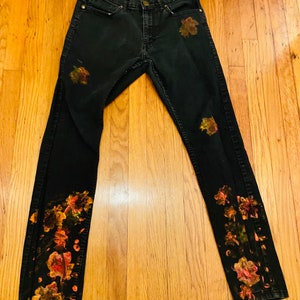 Handbemalte Maple Leaf Upcycled Herren Jeans 30/30