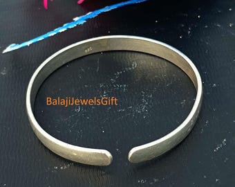 Handgjort armband i 925 sterlingsilver, slätt, justerbart armband med öppen manschett
