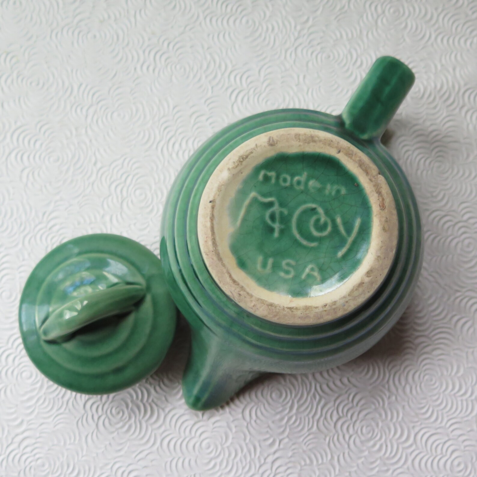McCoy Teapot Green Art Deco Pottery 1940s Signed Vintage Etsy