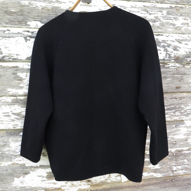 Vintage Black Beaded Wool Cardigan Sweater 1950s 1960s Neusteters Hong Kong Fine Knit 100/% Zephyr Wool Beads Buttons Women/'s Holiday Fashion