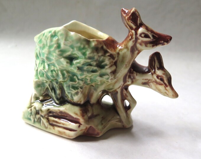 Mccoy Deer Planter Vase Vintage Art Pottery Marked Mccoy Two Brown Deer