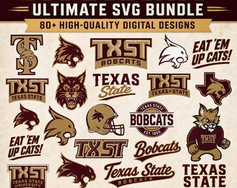 Texas State University SVG Bundle | TSU Bobcats PNG Digital Download  | College Sports Fan Art | Maroon & Gold Athletics Graphics