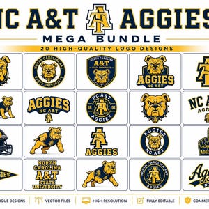 North Carolina A and T Aggies Svg Png Pdf Bundle - 20 High-Quality Ncat Logos - Digital Download for Silhouette T-Shirts Mugs Crafts image 1