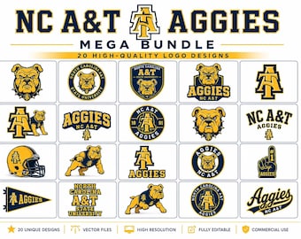 North Carolina A and T Aggies Svg Png Pdf Bundle - 20 High-Quality Ncat Logos - Digital Download for Silhouette T-Shirts Mugs Crafts
