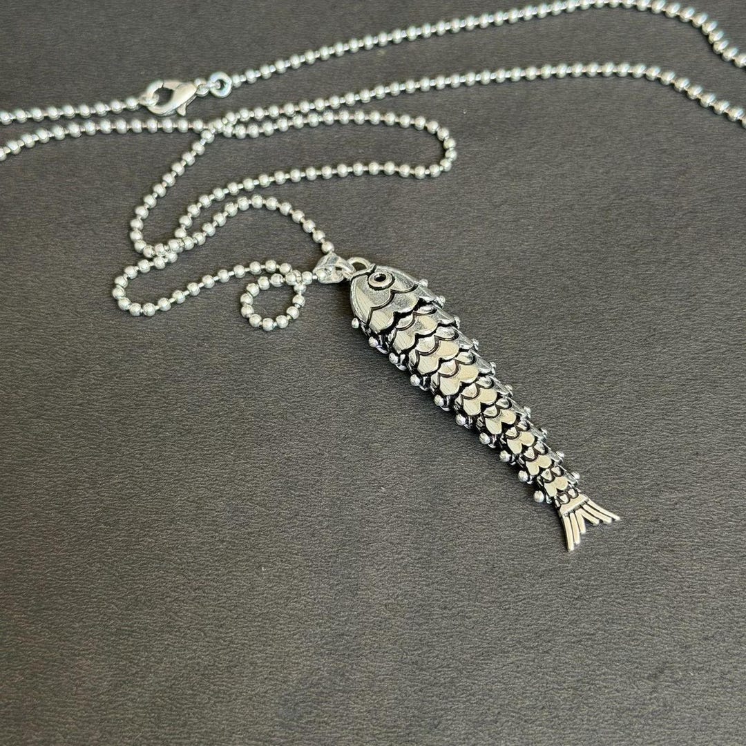 925 Sterling Silver Fish Pendant Necklace, Minimalist Ocean Jewelry ...