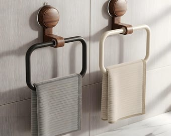 Self Adhesive Towel Ring: Modern Minimalist Wood Grain Bathroom Holder