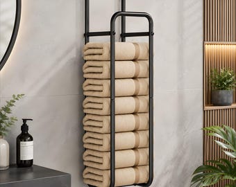 Black Metal Wall Mounted Towel Rack – Modern Space Saving Bathroom Organizer