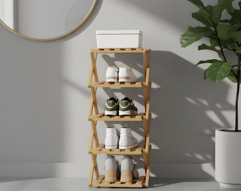 Foldable Bamboo Shoe Rack: Entryway Organizer, Space-Saving Shelf, Modern Japandi Style