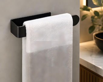 Matte Black Minimalist Towel Rack – Wall Mounted Hand Towel Bar