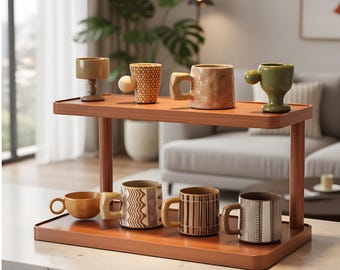 Wooden  Display Shelf: Two-Tier Countertop Organizer, Modern Farmhouse Decor
