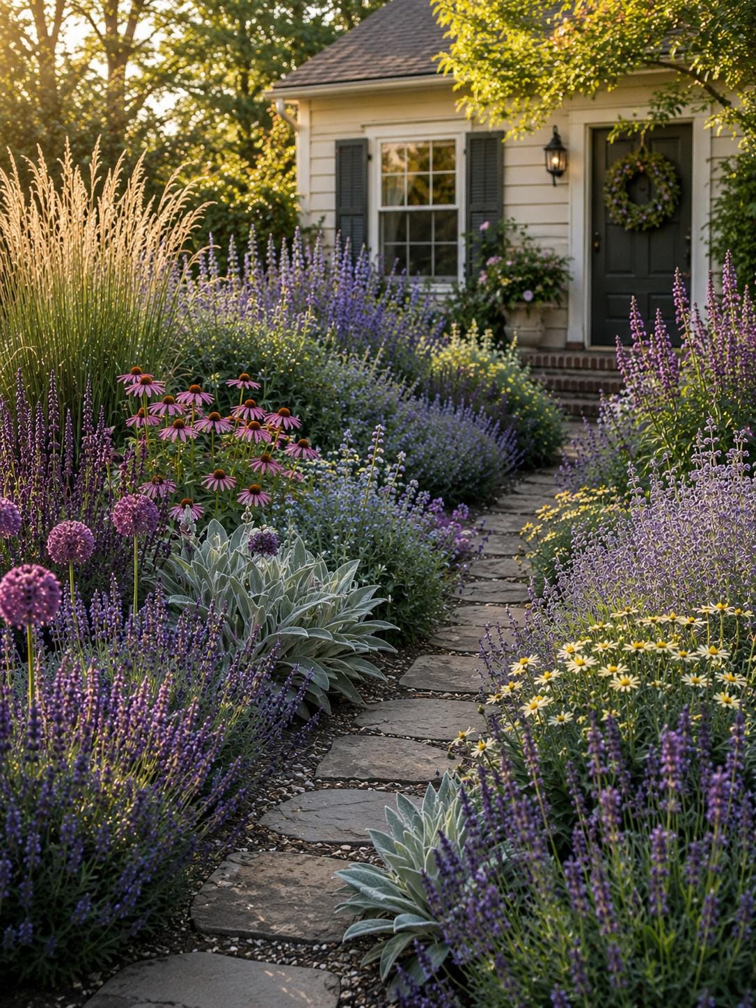 Deer Resistant Garden Plan, Full Sun Cottage Front Yard Planting Guide ...