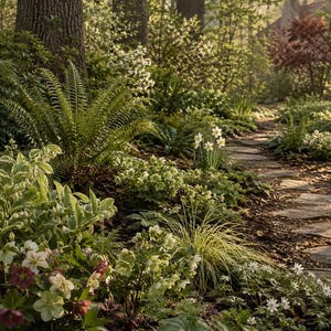 Dry Shade Garden Plan PDF, Deer-Resistant Under-Tree Perennial Border, Zones 5–8