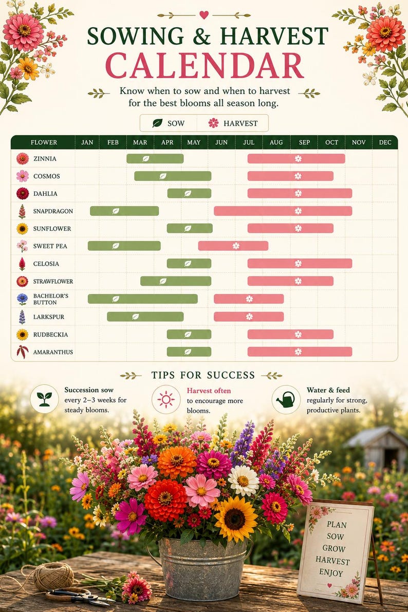 Sowing Plan Example Cut Flower Garden Plan, Beginner Cutting Garden Layout for Fresh ...