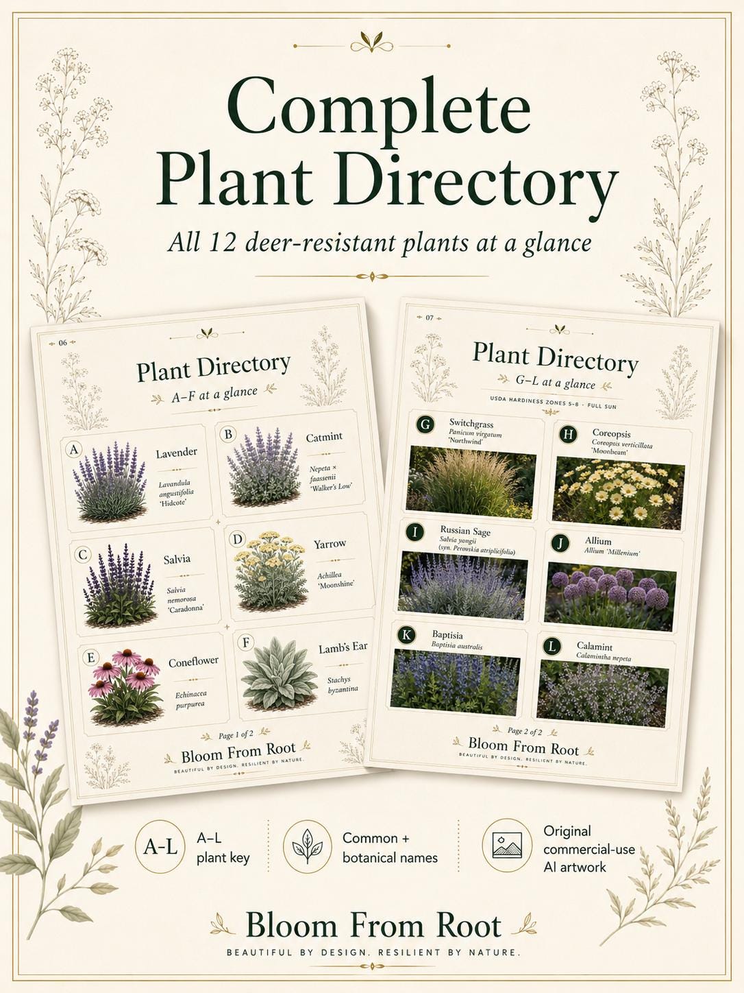 Deer Resistant Garden Plan, Full Sun Cottage Front Yard Planting Guide ...