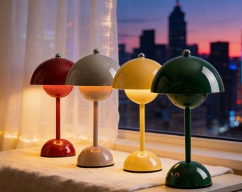Flowerpot Table Lamp Mid Century Modern Desk Light Retro Nordic Bedside Nightlight Aesthetic Room Decor Minimalist Dome Lighting