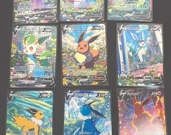 Eeveeutions V fan art texturiert - Pokemon Fan Made Karte - Espeon, Sylveon V, Steameon, Stürmchen, Laubaon, Flareon, Nachtara, Glaceon