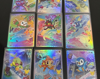 Erster Partner - 9 Karten - Glumanda, Bisasam, Squirtle, Rowlet, etc, TEXTURED