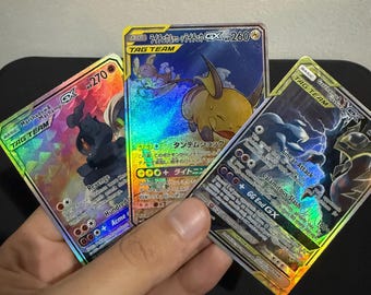GX Tag Team cards  - Pokemon  Fan Made Card - Raichu Alolan Raichu, marchadow Machamp,garchomp & Giratina GX cosmic eclipse unbroken bonds