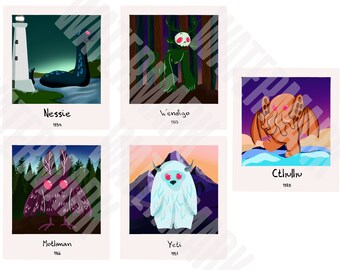 Cryptid Polaroid Stickers 4"