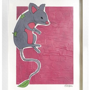 Framed Illustration, Raspberry Mouse, Animal Fruit Hybrid, Original Acrylic Art, 31x23cm (12x9 inches)