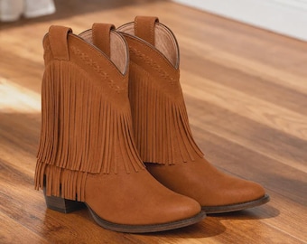 Handgemaakte cowboylaarzen voor heren – leren westernlaarzen met franjes, ranch-rijschoenen met kwastjes