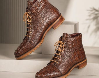 Vintage Mens Ankle Boots/side Zip/western Style/1970s 80s/caramel