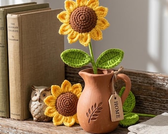 Hand-Woven Wool Sunflower Bouquet, Desk Decor, Birthday Gift Arrangement
